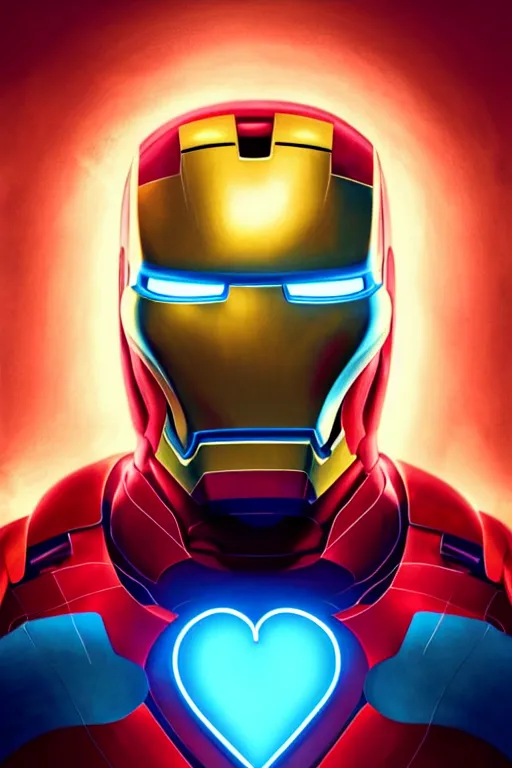 Prompt: Boris Johnson as Iron Man, no helmet, visible face, portrait, neon heart reactor, gold and blue, highly detailed, digital painting, artstation, concept art, smooth, sharp focus, illustration, cinematic lighting, art by artgerm and greg rutkowski and alphonse mucha