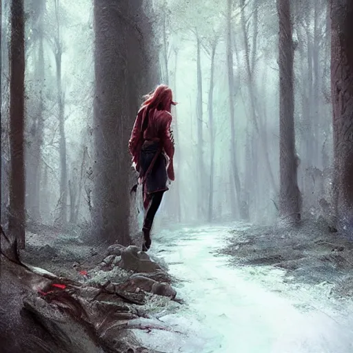 Image similar to rebecca romijn walking in the woods digital art by ruan jia and mandy jurgens and artgerm, highly detailed, trending on artstation, award winning