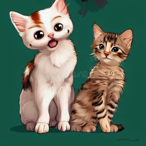 Image similar to The cutest puppy and kitten in the world are playing with each other, higly detailed, ArtStation, high quality, digital illustration