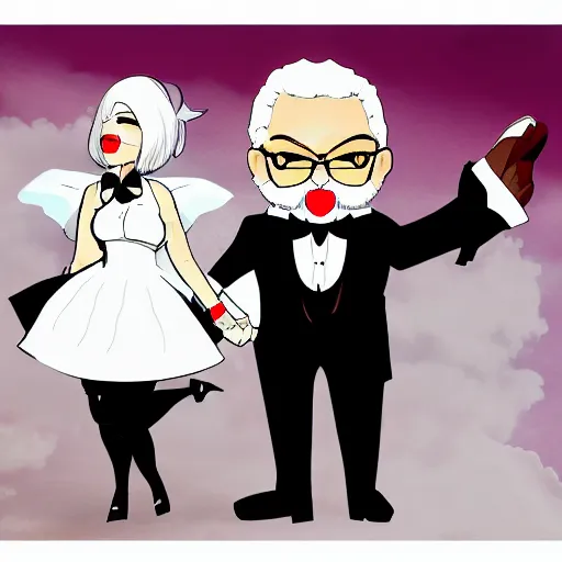 Prompt: Colonel Sanders marrying 2B from nier automata in kentucky