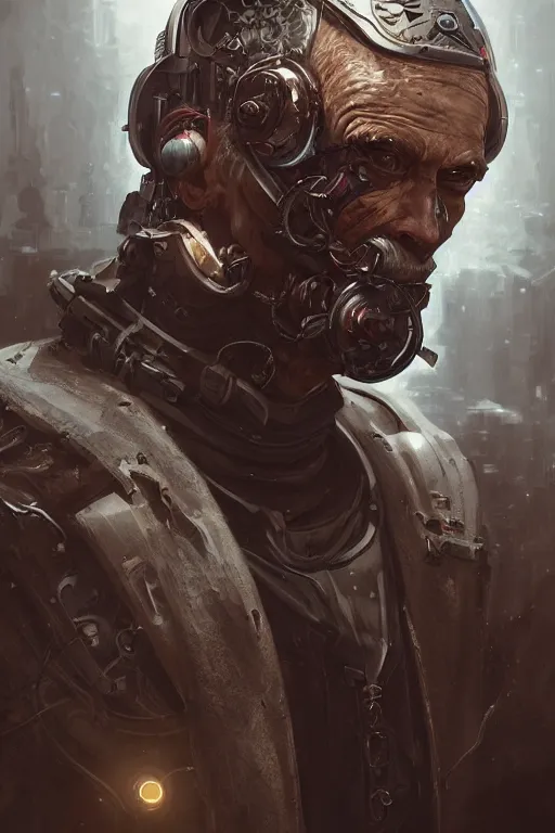 Image similar to ultrarealistic illustration old man cyborg, cyberpunk, sci - fi fantasy, intricate, elegant, highly detailed, digital painting, artstation, concept art