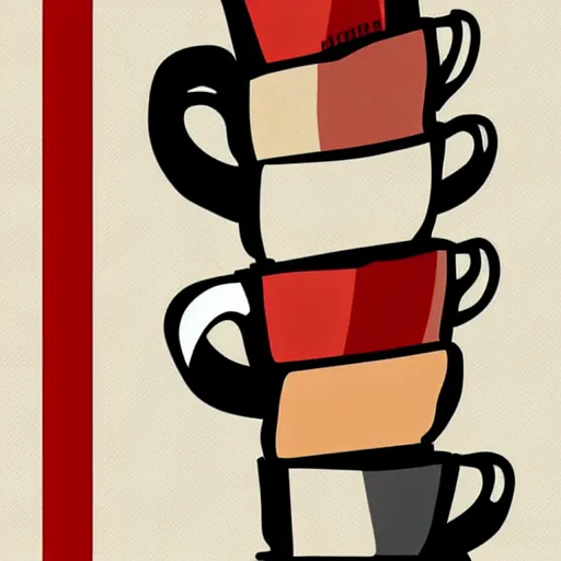 Image similar to Cup of coffe on a stack of books, digital art, award winning, trending on artstation, Poster illustration, art by patrick nagel