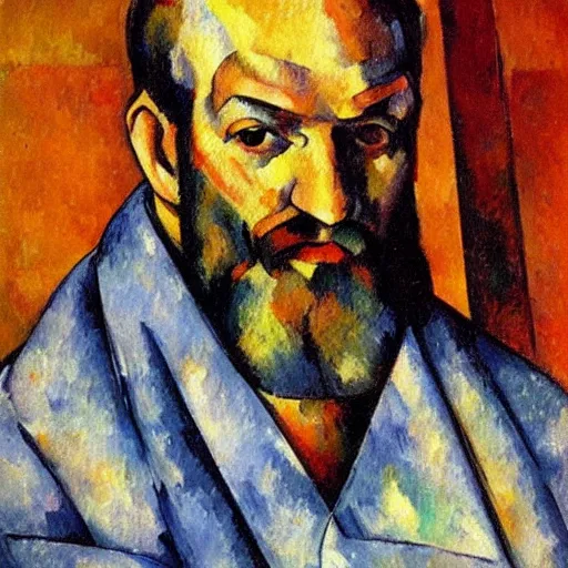 Image similar to Portrait of a giant man who can be seen from space, oil on canvas, Paul Cezanne, art