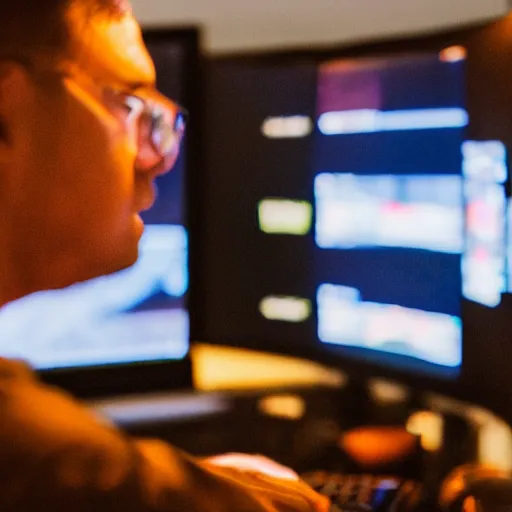 Prompt: A man pointing angrily at his computer monitor on the space station, 35mm, f/1.4, f1.8 anamorphic, bokeh, 4k, Canon, Nikon