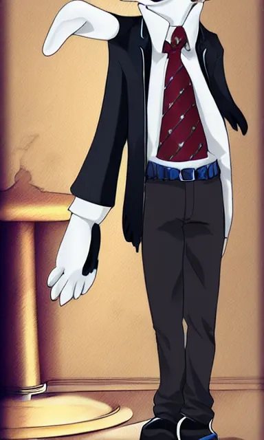 Image similar to furry ferret, anime style, formal suit, full body, disney style