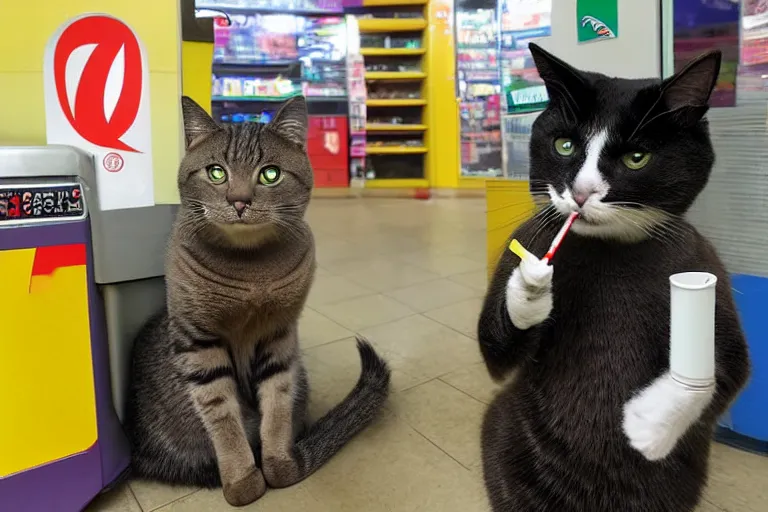 Image similar to cat smoking a cigarette in 7 - eleven