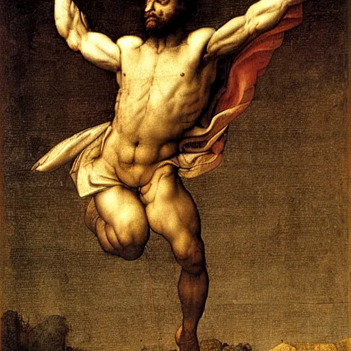 Prompt: man jumping by Leonardo da Vinci