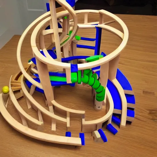 Prompt: 3 d wooden galaxy marble run