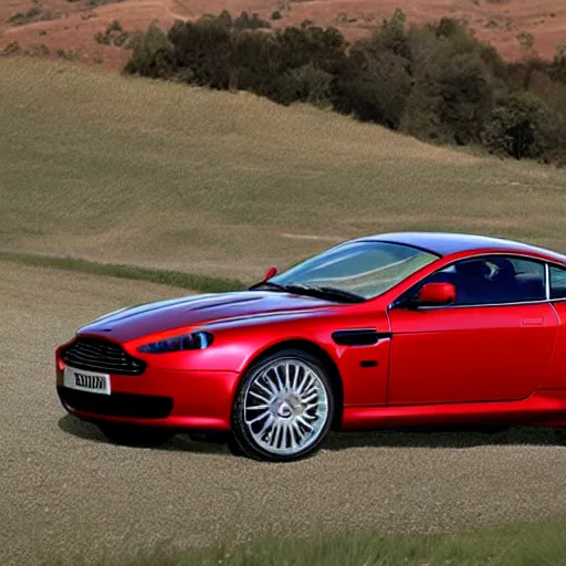 Prompt: A rally coupe designed and produced by Aston Martin in the production year of 2005, promotional photo