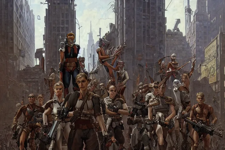 Prompt: a epic norman rockwell painting of the clone wars happening in the city of terra, gritty tech, deep focus, fantasy, intricate, elegant, highly detailed, digital painting, artstation, concept art, matte, sharp focus, illustration, dark fantasy style art, resident evil, art by artgerm and greg rutkowski and alphonse mucha