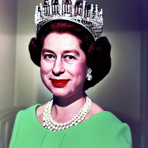 Image similar to Elizabeth II with big googles portrait photo artwork by Slim Aarons in 1965 TIMES magazine cover photo, color