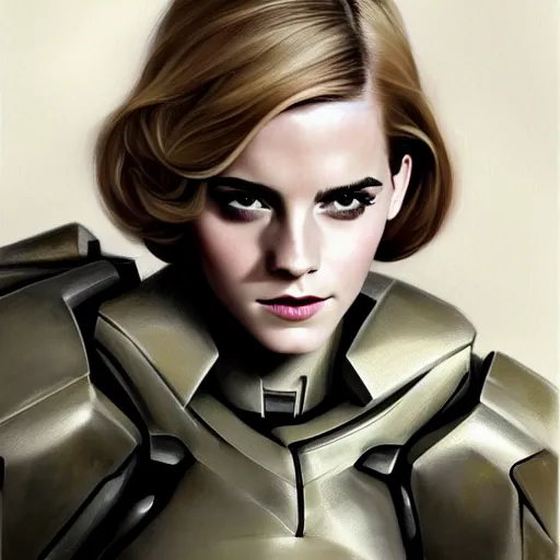 Prompt: A combination of Emma Watson's and Grace Kelly's and Ashley Greene's appearances with blonde hair wearing Master Chief's armor, angular, full body portrait, futuristic, dramatic, fantasy, intricate, elegant, highly detailed, digital painting, artstation, concept art, matte, sharp focus, illustration, art by Donato Giancola and James Gurney