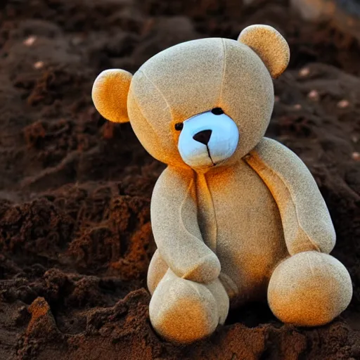 Image similar to Teddy Bear made of slime, inviting clay mud, slick and slimy, warm and yielding