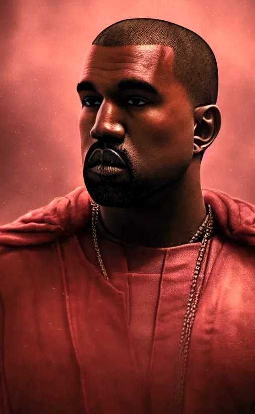 Image similar to Portrait of Kanye West as (((Captain America))) in Skyrim, splash art, movie still, cinematic lighting, dramatic, octane render, long lens, shallow depth of field, bokeh, anamorphic lens flare, 8k, hyper detailed, 35mm film grain