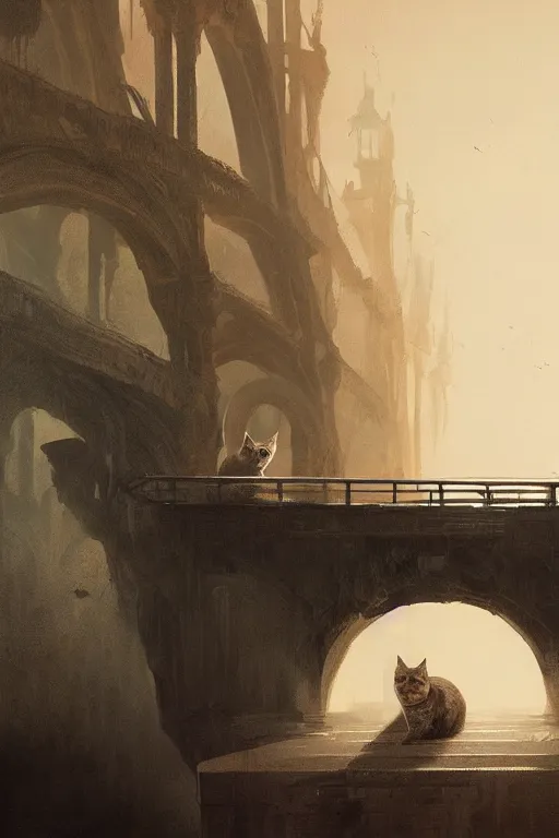 Image similar to Cat Under the bridge, horror, illustrated by Greg Rutkowski and Caspar David Friedrich., Trending on artstation, artstationHD, artstationHQ, 4k, 8k