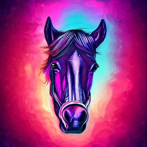 Image similar to completely digital horse, retrowave palette, highly detailed, anatomically correct equine, synth feel, digital art