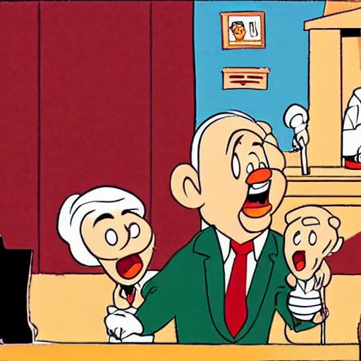 Prompt: cartoon character of Benjamin netanyahu by Carl Barks.