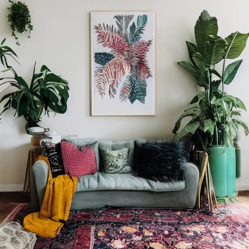 Image similar to ! dream a living room with plants and speakers and a painting on the wall, a photorealistic painting by mollie forestier - walker, featured on tumblr, light and space, sanctuary, soft light, aesthetic