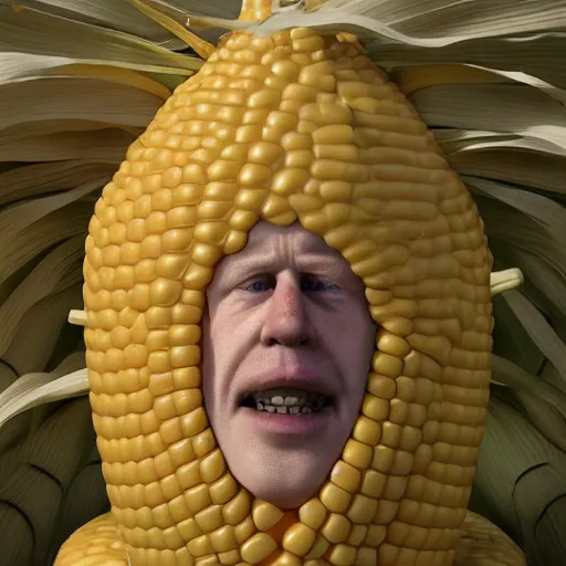 Image similar to hyperrealistic dslr film still of boris johnson disguised as corn on the cob, stunning 8 k octane comprehensive 3 d render, inspired by istvan sandorfi & greg rutkowski & unreal engine, perfect symmetry, dim volumetric cinematic lighting, extremely hyper - detailed, incredibly real lifelike attributes & flesh texture, intricate, masterpiece, artstation, stunning