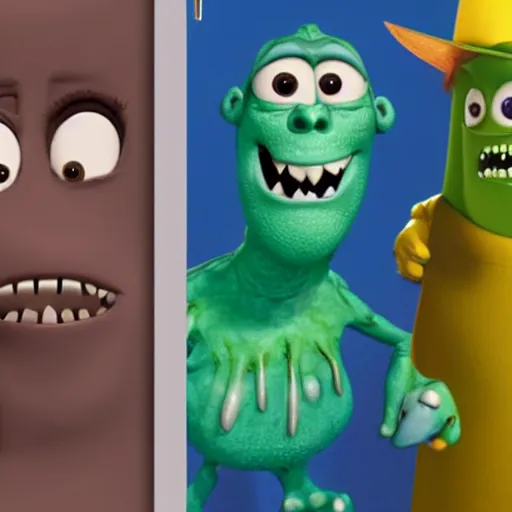 Image similar to monsters in my closet, pixar style, scary, frightening