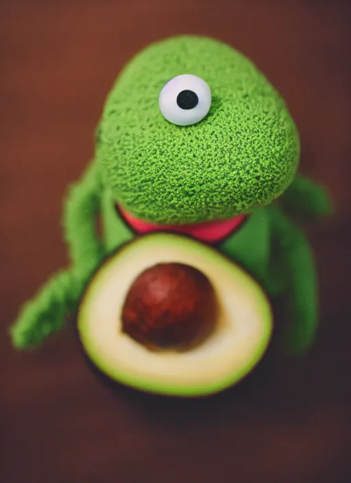 Prompt: dslr photo portrait still of an avocado as a muppet!!!! 8 5 mm f 1. 8