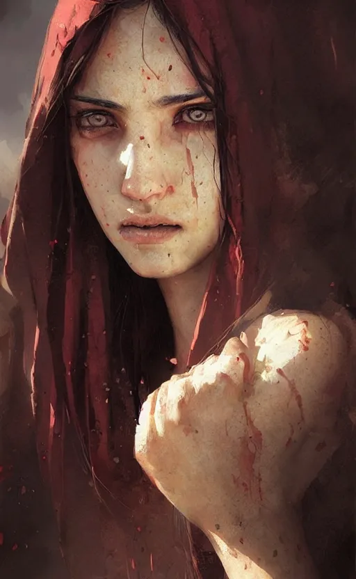 Image similar to The most beautiful arabian girl in the world crying blood ,digital art,ultra realistic,ultra detailed, ultra wide Lens, art by greg rutkowski