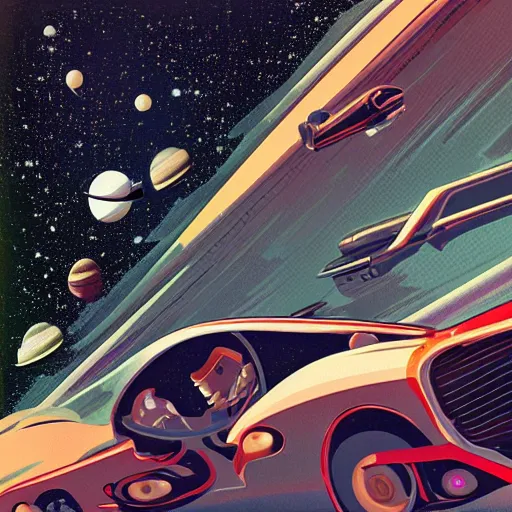 Image similar to retro - futurism, car in space