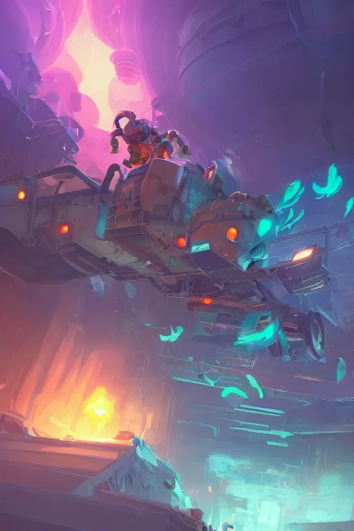 Image similar to pixar style construction truck league of legends wild rift hero champions arcane magic digital painting bioluminance alena aenami artworks in 4 k design by lois van baarle by sung choi by john kirby artgerm style pascal blanche and magali villeneuve sci - fi steampunk construction vehicle