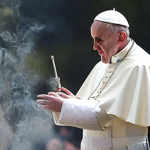 Image similar to photo of the Pope smoking a bong, 50mm, beautiful photo