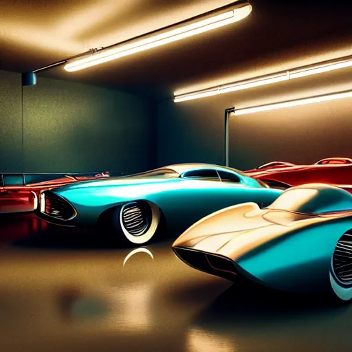 Prompt: retro futuristic shiny vintage cars in showroom, atmospheric lighting, painted, intricate, volumetric lighting, beautiful, daytime, sunny weather, slight overcast, sharp focus, deep colours, ultra detailed, by leesha hannigan, ross tran, thierry doizon, kai carpenter, ignacio fernandez rios