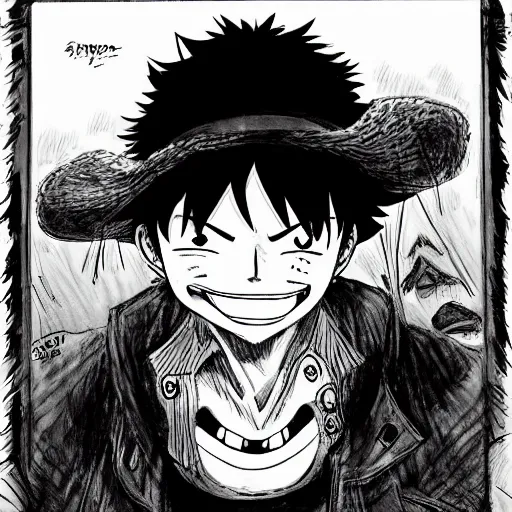 Image similar to [ luffy mustache ] ( by kim jung gi ) ( by george morikawa ) ( by eiichiro oda )