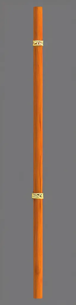 Image similar to single wooden long straight thin ninja fighting staff with oriental ornaments, weapon, highlight, vertical, centred, highly symmetric, sci - fi, fantasy, japan, dnd, close shot, bright uniform background, directional lighting, digital art, hyperrealism, award winning, 8 k