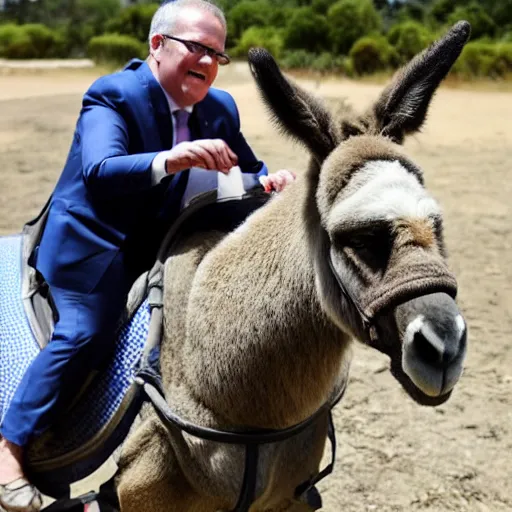 Image similar to scott morrison riding on a donkey