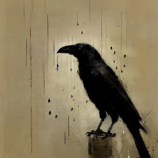 Image similar to portrait of a crow in rain, by jeremy mann.