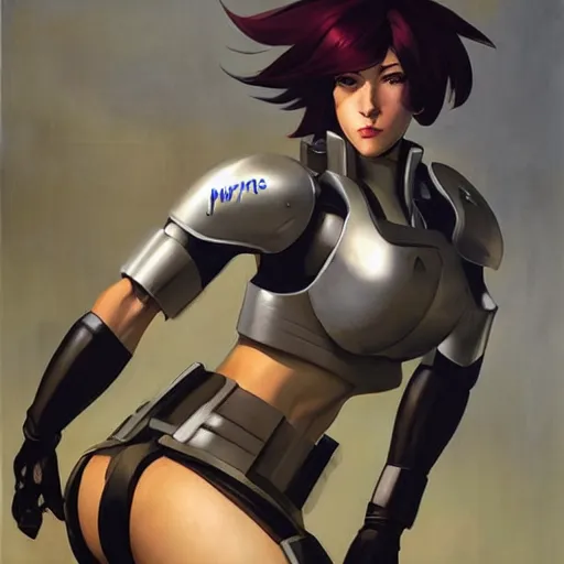 Image similar to greg manchess portrait painting of partially armored motoko kusanagi as overwatch character, medium shot, asymmetrical, profile picture, organic painting, sunny day, matte painting, bold shapes, hard edges, street art, trending on artstation, by huang guangjian, gil elvgren, ruan jia, greg rutkowski, gaston bussiere