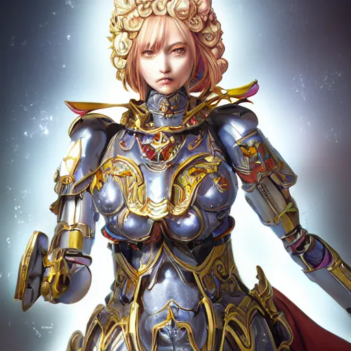 Image similar to studio portrait of lawful good colorful female holy mecha paladin absurdly beautiful, elegant, young sensual graceful woman, ultrafine hyperrealistic detailed face illustration by kim jung gi, irakli nadar, intricate linework, sharp focus, bright colors, matte, octopath traveler, final fantasy, unreal engine highly rendered, global illumination, radiant light, intricate environment