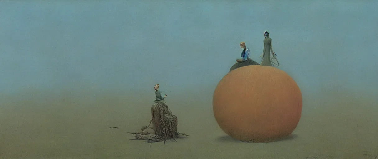 Image similar to still from james and the giant peach, painted by zdzislaw beksinski