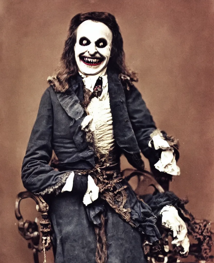 Prompt: restored photograph of gwynplaine the man who laughs wide grin, award winning colorized photo, polychromatic color palette