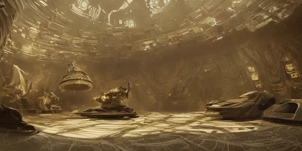 Image similar to luxury apartment interior, dune movie, intricate, elegant, highly detailed, john park, craig mullins, sparth, ruan jia, jeffrey catherine jones