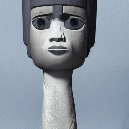 Image similar to anime girl with easter island head as a head