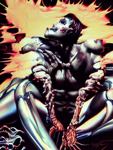 Image similar to a dream divided by zero : : hyperreal surrealism hypermaximal symbolism, paranoid critical method, glitchcore : : by artgerm, nychos, yoji shinkawa, todd mcfarlane — c 1 5