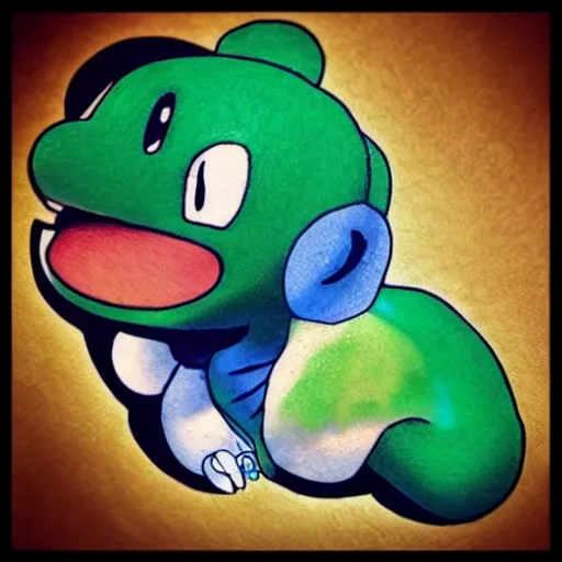 Prompt: tattoo design, stencil, portrait of yoshi from yoshi's island by artgerm