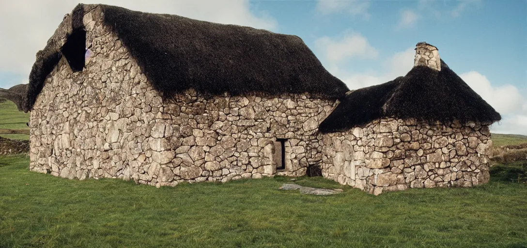 Image similar to scottish blackhouse designed by neutra. fujinon premista 1 9 - 4 5 mm t 2. 9. portra 8 0 0.