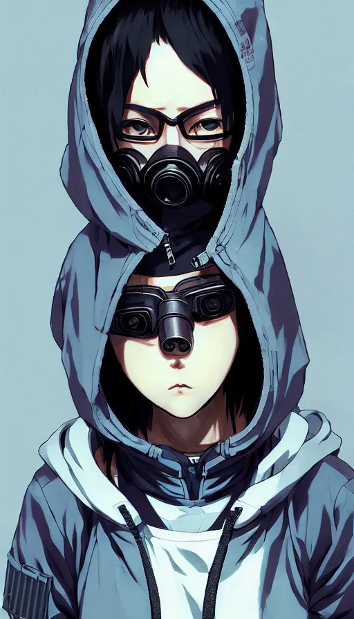 Image similar to cyberpunk anime girl in hoodie, cyberpunk gas mask, 3 / 4 shot, street night, grafity, beautiful face, grafity, arcane, action, tokyo street, detail, good face, pose model, concept art, in style of yoji shinkawa, pan ren wei, col price, atey ghailan, by greg rutkowski, aesthetic