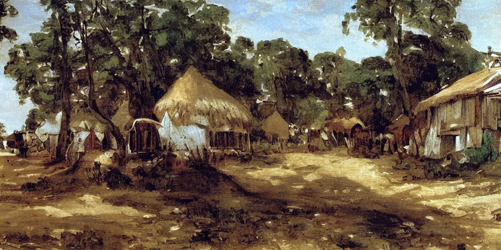 Prompt: Detailed painting of gingerbread Campground cottages in Oak Bluffs, by Eugène Delacroix