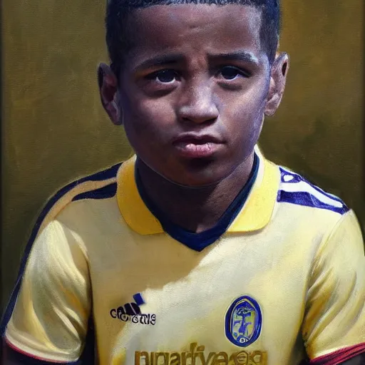 Prompt: small mixed race child being told he isnt good enough to play for leeds. art station, highly detailed portrait