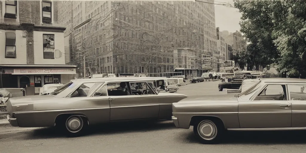 Image similar to new york city car, photography by william eggleston and stephen shore en 1 9 6 8