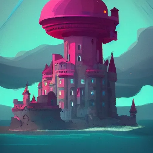 Image similar to a castle in a stunning sea by Anton Fadeev and Simon Stalenhag, trending on artstation