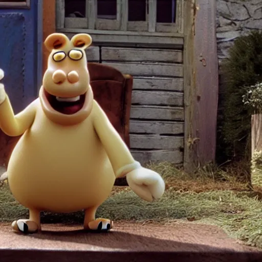 Prompt: still of Garfield in Wallace and Gromit