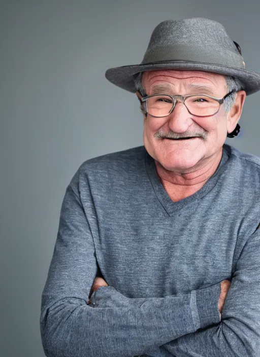 Image similar to DSLR photo portrait still of 71 year old age 71 Robin Williams at age 71!!!, 85mm f1.8